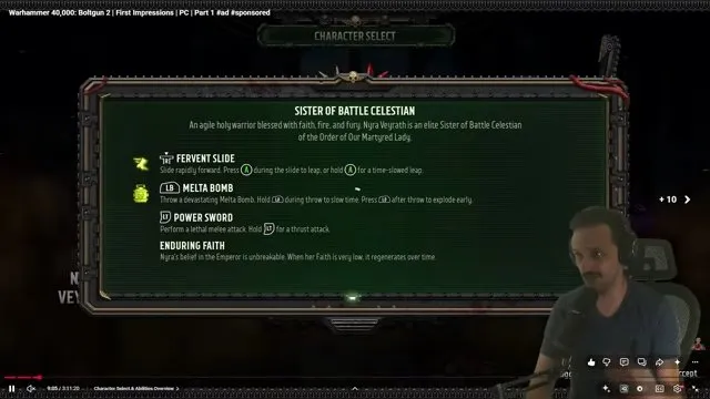 Boltgun 2 Nyra Veyrath's Sister of Battle Celestian ability panel