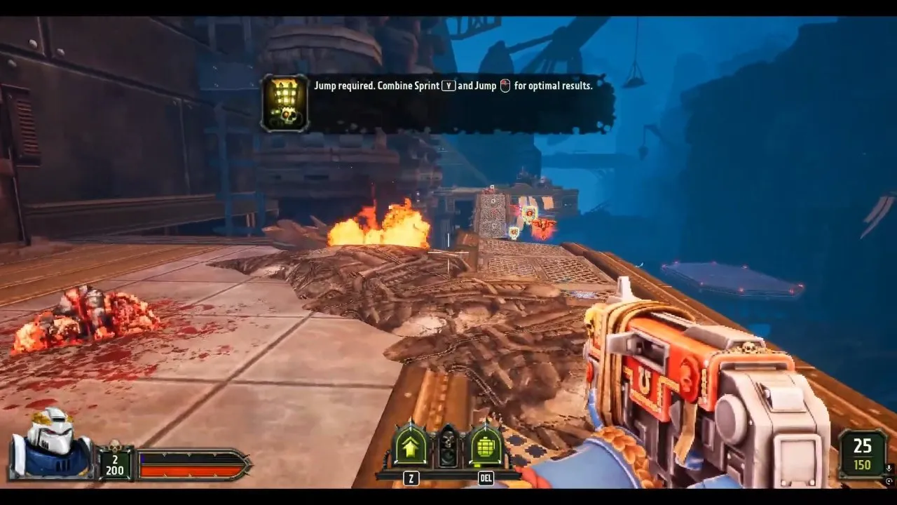 Boltgun 2 difficulty and Exterminatus Dauntless gap with the jump tutorial above the deck
