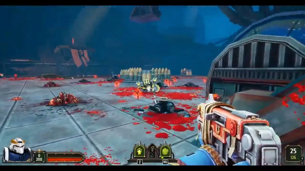 Boltgun 2 difficulty and Exterminatus Dauntless combat area with Malum's armor at zero