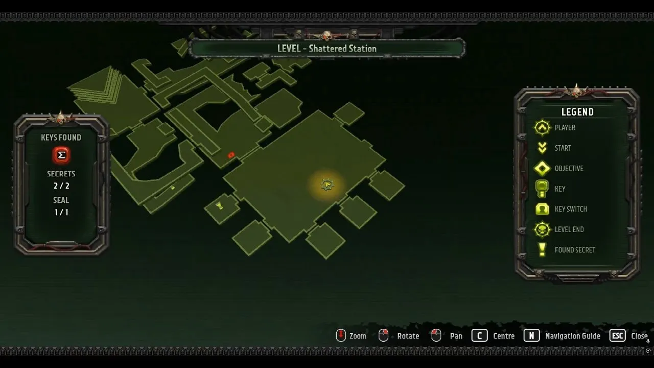 Boltgun 2 automap with Secrets 2/2 and Seal 1/1 in Shattered Station