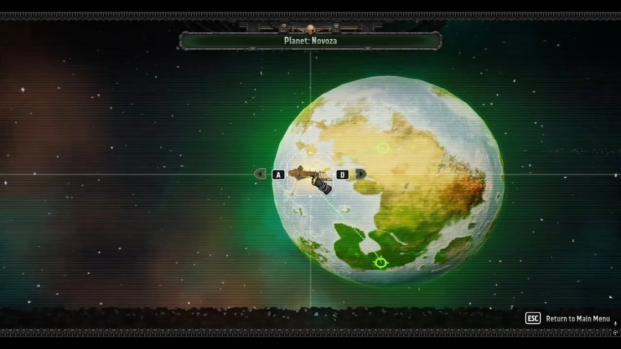 Boltgun 2 walkthrough Planet Novoza route map with ship and green destination markers
